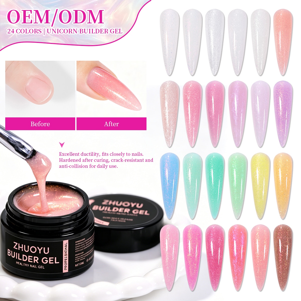 24-Color Unicorn Builder Gel holographic collection
