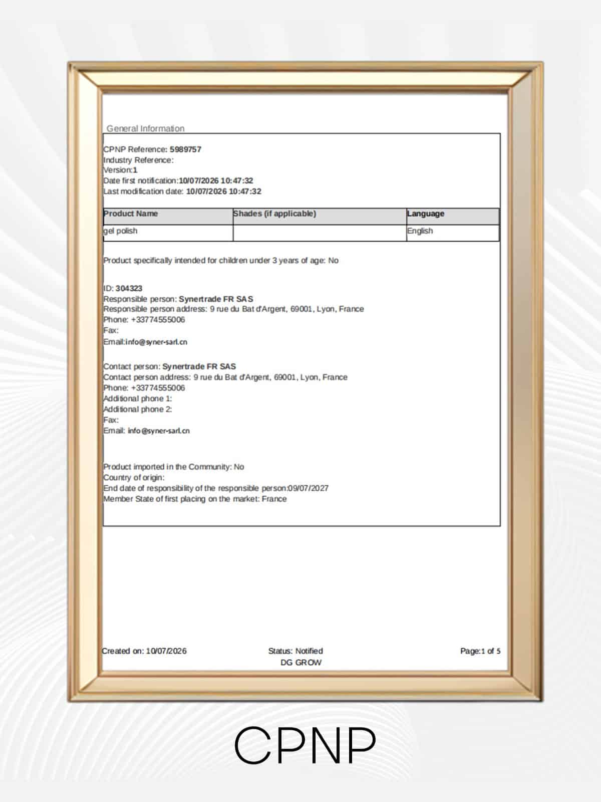 CPNP — EU Notification Portal Acknowledgment